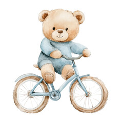 Adorable Teddy Bear on a Bicycle: Watercolor Illustration