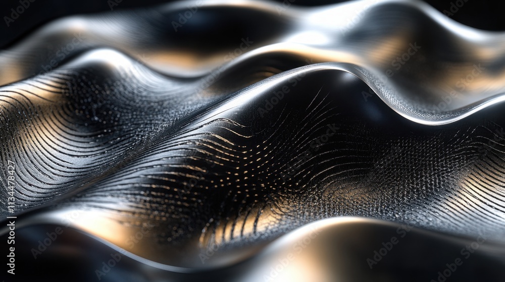 Poster intricate waves of black texture undulate with play of light, showcasing elegant patterns and depth 