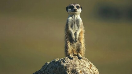 Fototapeta premium Alert meerkat standing on rock, wildlife.