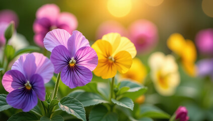 floral pansies warm summer day create beautiful view soft romantic garden