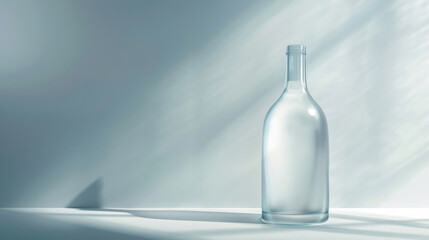 Frosted glass bottle mock-up, elegant and translucent, set against a clean, minimalist background, with subtle light reflections