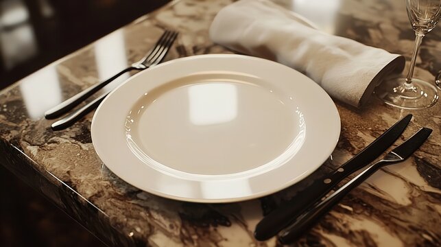 White Dinner Plate on a Marble Tabletop with Elegant Accents - Powered by Adobe