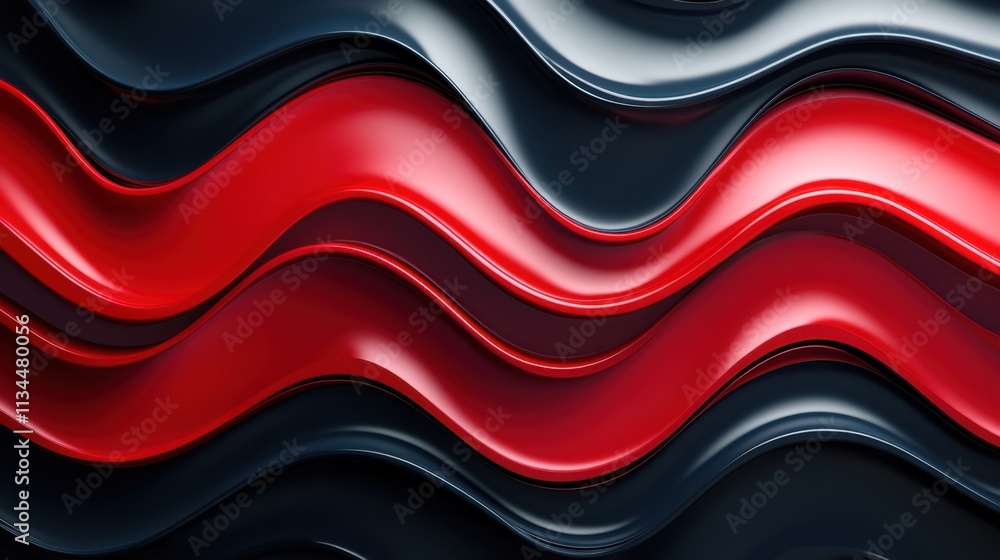 Poster abstract waves in bold red and black tones create a striking visual experience with dynamic movement