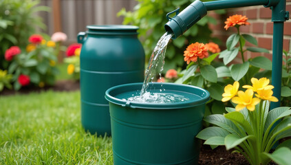 garden water collector stores rainwater large barrel irrigation needs