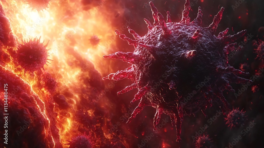 Aufkleber highly detailed 3d rendered virus particle floating in glowing red background