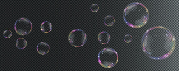Bubble PNG. Set of realistic soap bubbles. Bubbles are located on a transparent background. Vector flying soap bubbles. Water glass bubble realistic png	
