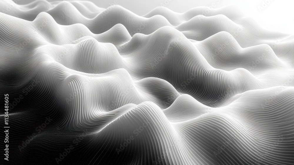 Poster beautiful waves of textured monochrome patterns create an artistic landscape in soft light and shado