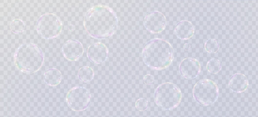 Bubble PNG. Set of realistic soap bubbles. Bubbles are located on a transparent background. Vector flying soap bubbles. Water glass bubble realistic png	
