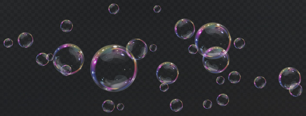 Bubble PNG. Set of realistic soap bubbles. Bubbles are located on a transparent background. Vector flying soap bubbles. Water glass bubble realistic png	
