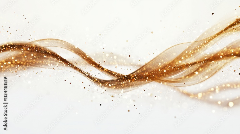 Poster dynamic flow of golden particles abstract background digital art ethereal atmosphere close-up elegan