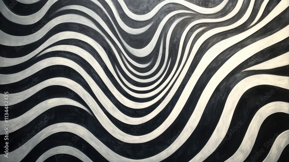 Aufkleber dynamic black and white waves create a captivating visual rhythm in modern art space