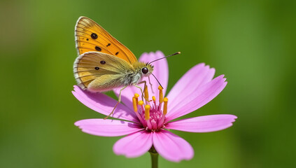 Obraz premium maiden pink attracts thymelicus sylvestris small skipper butterflies visually provides food source delicate insects