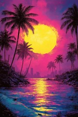 Vibrant Sunset Over Tropical Island Cityscape
