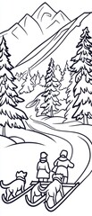 Winter Wonderland Coloring Page Dog Sledding Adventure