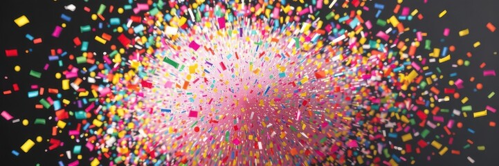 A vibrant explosion of multicolored confetti against a bright background, decor,party supplies,colorful