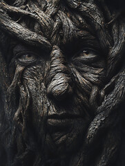 Realistic Macabre Willow Tree with Future-Gazing Faces