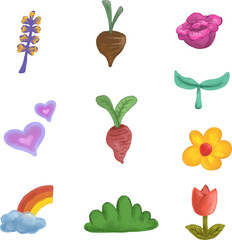 clip art colorful illustration of flower, sun, cloud, rainbow, for nursery, daycare wallpaper	