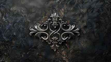 Luxurious logo in silver on dark velvet texture, soft reflections