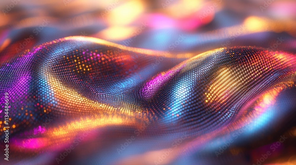 Poster colorful waves of shimmering fabric create a captivating visual experience at dusk