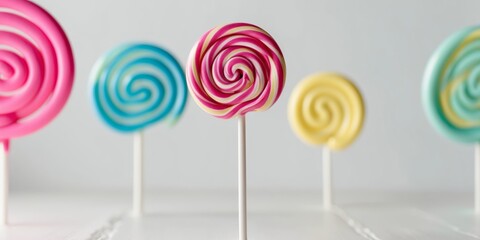 Colorful spiral lollipop on a stick in bright hues