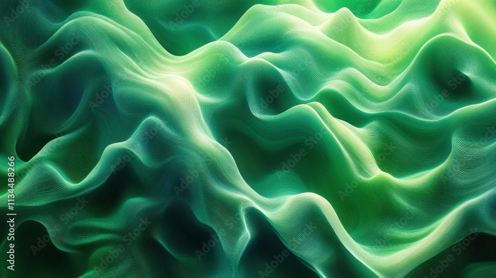 Poster captivating green waves of abstract texture create a mesmerizing visual experience in a tranquil set