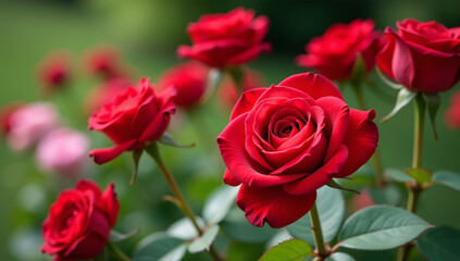 Obraz premium roses red beautiful garden setting surrounding romantic flower