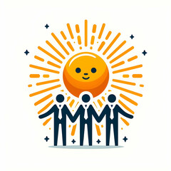 Sun with Rays Forming Human Figures Holding Hands Vector Illustration for Wellness and Unity in Outdoor Activities