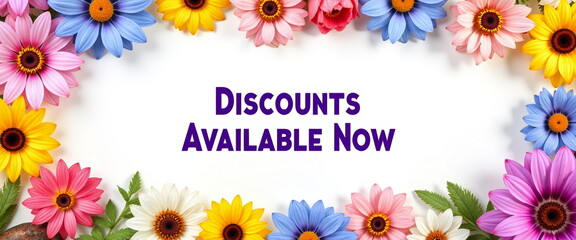 Colorful flower frame with discount announcement