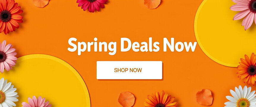 Colorful spring flowers on vibrant orange background - Powered by Adobe