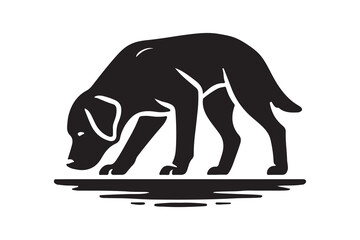 silhouette of a Labrador Retriever sniffing the ground attentively.