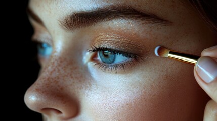 Close-up of a person applying makeup, showcasing eye makeup application technique.
