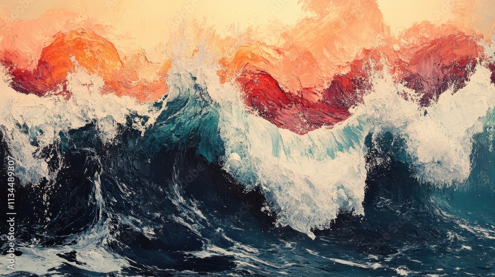 Aufkleber dynamic ocean waves clash under a vibrant sunset, creating a breathtaking display of color and movem