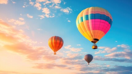 Obraz premium A group of colorful hot air balloons rising into the sky, symbolizing joy and adventure..