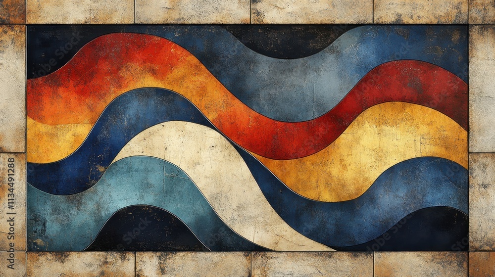 Aufkleber vibrant abstract waves of color flowing rhythmically across a textured surface in a modern artistic 