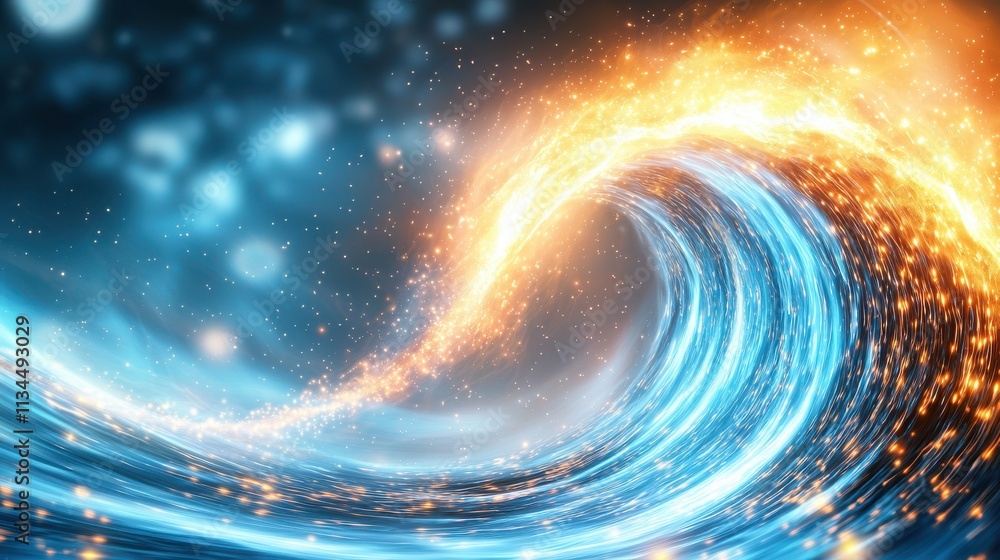 Poster a vibrant wave of blue and orange energy flows seamlessly, creating a dynamic and captivating visual