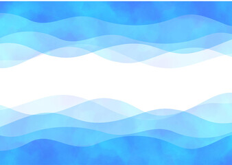 流れる波、水　水彩　イメージ　ブルー