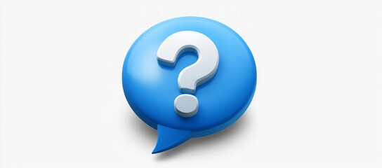 3D blue speech bubble with a white question mark.