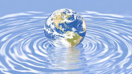 A creative 3D image of the planet surrounded by radiant water swirls, emphasizing environmental water initiatives.