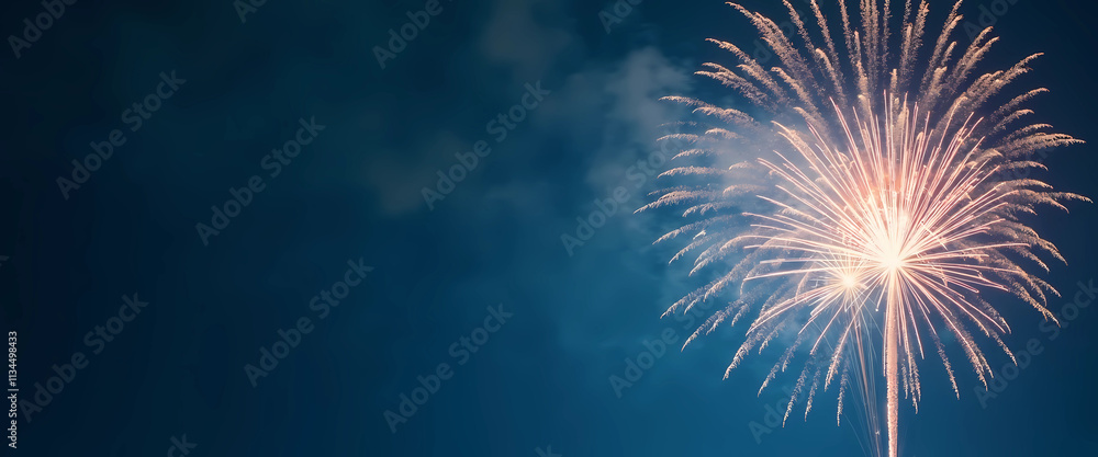 Poster fireworks explode in vibrant colors against a backdrop of stars and wispy clouds, generative ai