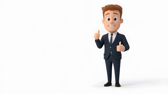 Confident sales manager in a blazer giving a thumbs-up, rendered in 3D cartoon style, isolated on white