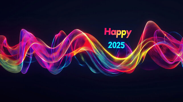 Happy 2025 with Neon Waveforms for a Modern Dark-Themed Design