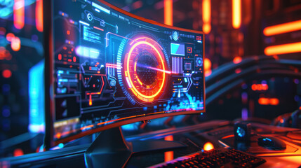 Obraz premium Realistic logo on a digital monitor, modern and high-tech