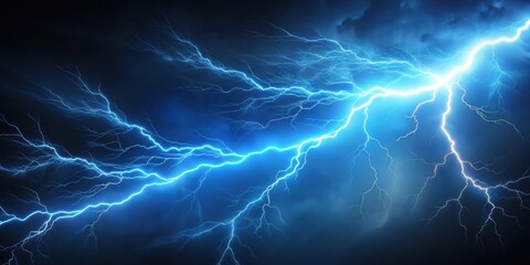 Obraz premium Blue lightning, thunderstorm isolated on background, storm, weather, electric, power, energy, nature, dramatic