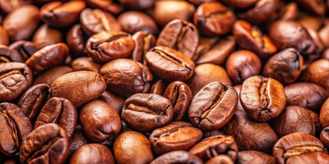 Fototapeta premium Close-up of freshly roasted coffee beans with a rich aroma, coffee, beans, roasted, freshness, close-up, dark roast, beverage