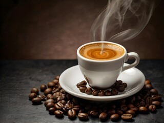 Fototapeta premium a cup of warm espresso coffee in the morning on the table