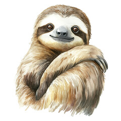 Naklejka premium Adorable Sloth Watercolor Painting