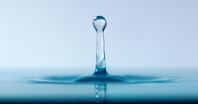 Drop close-up of water falls in a super slow motion.