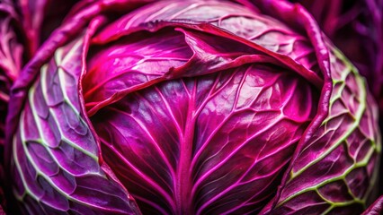 Fototapeta premium Vibrant close up of a red cabbage , fresh, organic, vegetable, vibrant, texture, close-up, healthy, colorful, natural