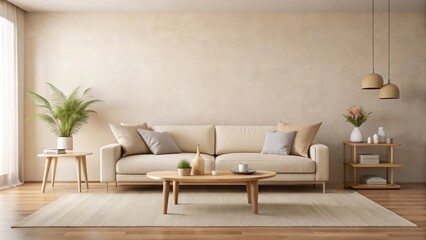 Minimalist cream-colored living room with sofa and coffee table, living room, minimalist, cream, colored, sofa, coffee table, interior