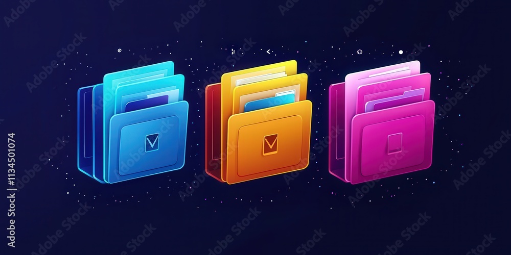 Poster abstract network grid design featuring colorful folders and files on a futuristic background with di